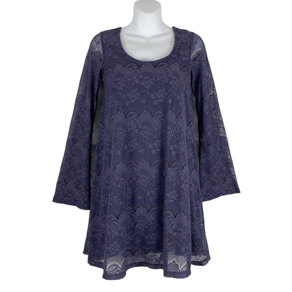 Altar’d State Lost In The City Dress Mini Purple Lace Bell Sleeves Women’s Sz XS - Picture 1 of 13